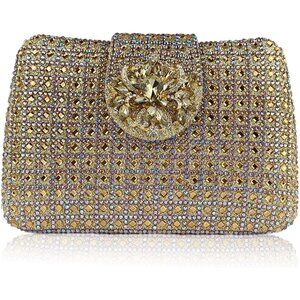 Women's Rhinestone Sparkly Unique Evening Floral Clutch Shoulder Handbag